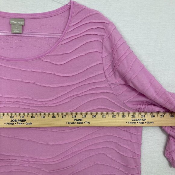 Chico's Pink Textured Stretch Round Neck 3/4 Sleeve Pullover Top XXL/4 - Picture 6 of 9